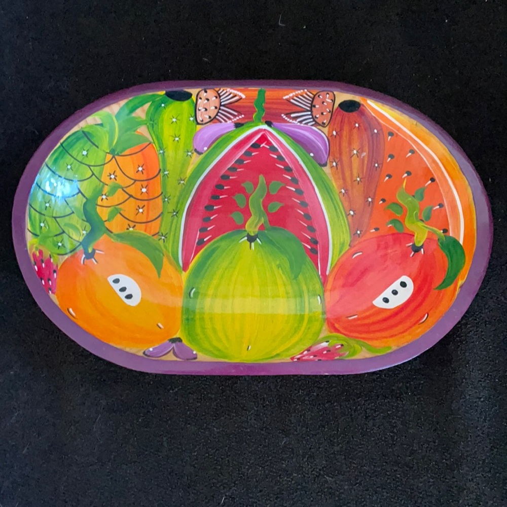 Spanish Hand painted Wood Serving Platter/Fruit Bowl